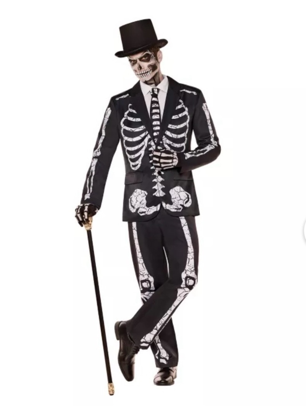 Spirit 3 Piece Black & White Skeleton Suit Blazer and Pants ,tie for Halloween